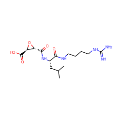 CC(C)C[C@H](NC(=O)[C@H]1O[C@@H]1C(=O)O)C(=O)NCCCCNC(=N)N ZINC000013493525