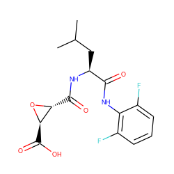 CC(C)C[C@H](NC(=O)[C@H]1O[C@@H]1C(=O)O)C(=O)Nc1c(F)cccc1F ZINC000096917590