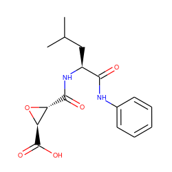 CC(C)C[C@H](NC(=O)[C@H]1O[C@@H]1C(=O)O)C(=O)Nc1ccccc1 ZINC000096917583