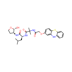 CC(C)C[C@H](NC(=O)C(C)(C)NC(=O)COc1ccc2c(c1)Nc1ccccc1S2)C(=O)N[C@H]1CCO[C@@H]1O ZINC000028571522