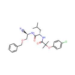 CC(C)C[C@H](NC(=O)C(C)(C)Oc1ccc(Cl)cc1)C(=O)N[C@H](C#N)COCc1ccccc1 ZINC000014972180