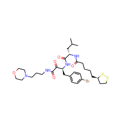 CC(C)C[C@H](NC(=O)CCCC[C@@H]1CCSS1)C(=O)N[C@@H](Cc1ccc(Br)cc1)C(=O)C(=O)NCCCN1CCOCC1 ZINC000028562855