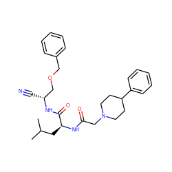 CC(C)C[C@H](NC(=O)CN1CCC(c2ccccc2)CC1)C(=O)N[C@H](C#N)COCc1ccccc1 ZINC000014972172