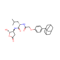 CC(C)C[C@H](NC(=O)COc1ccc(C23CC4CC(CC(C4)C2)C3)cc1)C(=O)N[C@H]1CC(=O)O[C@@H]1O ZINC000013819268