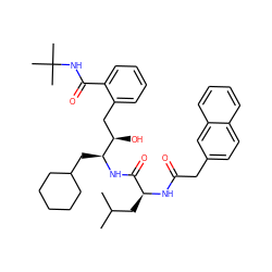 CC(C)C[C@H](NC(=O)Cc1ccc2ccccc2c1)C(=O)N[C@@H](CC1CCCCC1)[C@H](O)Cc1ccccc1C(=O)NC(C)(C)C ZINC000029556083