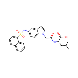 CC(C)C[C@H](NC(=O)Cn1ccc2cc(NS(=O)(=O)c3cccc4ccccc34)ccc21)C(=O)O ZINC000299833165