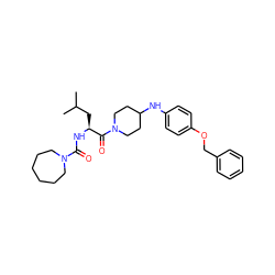 CC(C)C[C@H](NC(=O)N1CCCCCC1)C(=O)N1CCC(Nc2ccc(OCc3ccccc3)cc2)CC1 ZINC000013801298