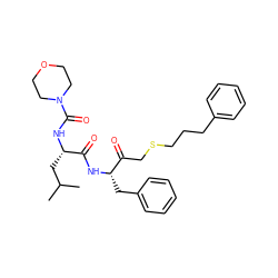 CC(C)C[C@H](NC(=O)N1CCOCC1)C(=O)N[C@@H](Cc1ccccc1)C(=O)CSCCCc1ccccc1 ZINC000027761717