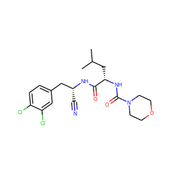 CC(C)C[C@H](NC(=O)N1CCOCC1)C(=O)N[C@H](C#N)Cc1ccc(Cl)c(Cl)c1 ZINC000013492520