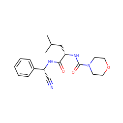 CC(C)C[C@H](NC(=O)N1CCOCC1)C(=O)N[C@H](C#N)c1ccccc1 ZINC000013492518