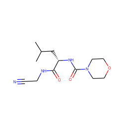 CC(C)C[C@H](NC(=O)N1CCOCC1)C(=O)NCC#N ZINC000013492510