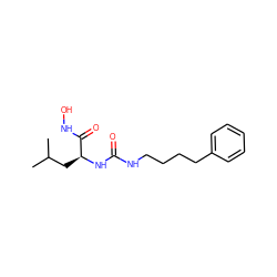 CC(C)C[C@H](NC(=O)NCCCCc1ccccc1)C(=O)NO ZINC000095557825