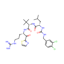 CC(C)C[C@H](NC(=O)NCc1ccc(Cl)c(Cl)c1)C(=O)N[C@H](C(=O)N[C@@H](CCCNC(=N)N)C(=O)c1nccs1)C(C)(C)C ZINC000037868460