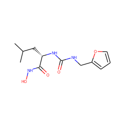 CC(C)C[C@H](NC(=O)NCc1ccco1)C(=O)NO ZINC000095559544