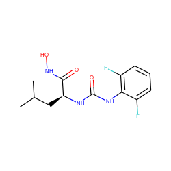 CC(C)C[C@H](NC(=O)Nc1c(F)cccc1F)C(=O)NO ZINC000653788016