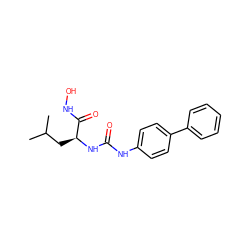 CC(C)C[C@H](NC(=O)Nc1ccc(-c2ccccc2)cc1)C(=O)NO ZINC000095561462