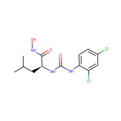 CC(C)C[C@H](NC(=O)Nc1ccc(Cl)cc1Cl)C(=O)NO ZINC000653782490