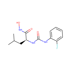 CC(C)C[C@H](NC(=O)Nc1ccccc1F)C(=O)NO ZINC000095586416