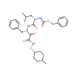 CC(C)C[C@H](NC(=O)OCc1ccccc1)C(=O)N[C@@H](Cc1ccccc1)C(=O)C(=O)NOC1CCC(C)CC1 ZINC000026579531