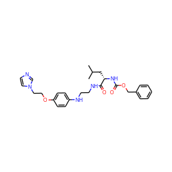 CC(C)C[C@H](NC(=O)OCc1ccccc1)C(=O)NCCNc1ccc(OCCn2ccnc2)cc1 ZINC000013490294