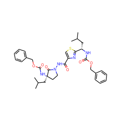 CC(C)C[C@H](NC(=O)OCc1ccccc1)c1nc(C(=O)NN2CC[C@@](CC(C)C)(NC(=O)OCc3ccccc3)C2=O)cs1 ZINC000029556100