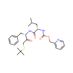 CC(C)C[C@H](NC(=O)OCc1ccccn1)C(=O)N[C@@H](Cc1ccccc1)C(=O)CSC(C)(C)C ZINC000013472282