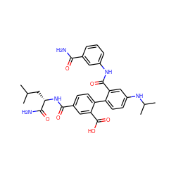 CC(C)C[C@H](NC(=O)c1ccc(-c2ccc(NC(C)C)cc2C(=O)Nc2cccc(C(N)=O)c2)c(C(=O)O)c1)C(N)=O ZINC000028641064