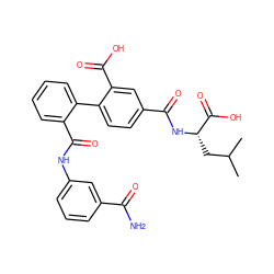 CC(C)C[C@H](NC(=O)c1ccc(-c2ccccc2C(=O)Nc2cccc(C(N)=O)c2)c(C(=O)O)c1)C(=O)O ZINC000028641607