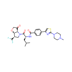 CC(C)C[C@H](NC(=O)c1ccc(-c2csc(N3CCN(C)CC3)n2)cc1)C(=O)N1C[C@@H](C(F)F)[C@H]2OCC(=O)[C@H]21 ZINC000043206262