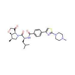 CC(C)C[C@H](NC(=O)c1ccc(-c2csc(N3CCN(C)CC3)n2)cc1)C(=O)N1C[C@@H](C)[C@H]2OCC(=O)[C@H]21 ZINC000096170020