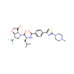 CC(C)C[C@H](NC(=O)c1ccc(-c2csc(N3CCN(C)CC3)n2)cc1)C(=O)N1C[C@H](C(F)F)[C@H]2OCC(=O)[C@H]21 ZINC000096170022