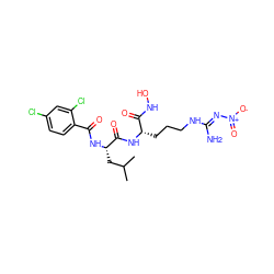 CC(C)C[C@H](NC(=O)c1ccc(Cl)cc1Cl)C(=O)N[C@@H](CCCN/C(N)=N/[N+](=O)[O-])C(=O)NO ZINC000045364356