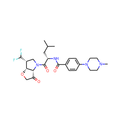 CC(C)C[C@H](NC(=O)c1ccc(N2CCN(C)CC2)cc1)C(=O)N1C[C@@H](C(F)F)[C@H]2OCC(=O)[C@H]21 ZINC000096170018