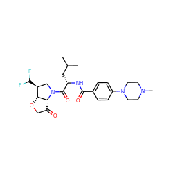 CC(C)C[C@H](NC(=O)c1ccc(N2CCN(C)CC2)cc1)C(=O)N1C[C@H](C(F)F)[C@H]2OCC(=O)[C@H]21 ZINC000096170019