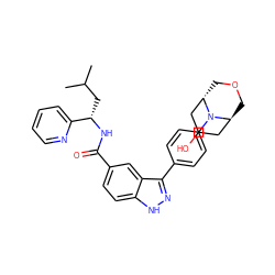 CC(C)C[C@H](NC(=O)c1ccc2[nH]nc(-c3ccc(N4[C@H]5COC[C@H]4CC(O)C5)cc3)c2c1)c1ccccn1 ZINC000299856171