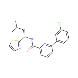 CC(C)C[C@H](NC(=O)c1cccc(-c2cccc(Cl)c2)n1)c1nccs1 ZINC000207728955