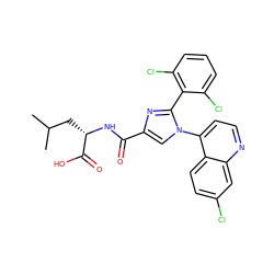 CC(C)C[C@H](NC(=O)c1cn(-c2ccnc3cc(Cl)ccc23)c(-c2c(Cl)cccc2Cl)n1)C(=O)O ZINC000103233083