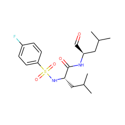 CC(C)C[C@H](NS(=O)(=O)c1ccc(F)cc1)C(=O)N[C@@H](C=O)CC(C)C ZINC000027983558