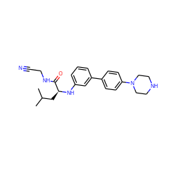 CC(C)C[C@H](Nc1cccc(-c2ccc(N3CCNCC3)cc2)c1)C(=O)NCC#N ZINC000028377626