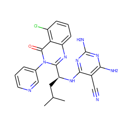 CC(C)C[C@H](Nc1nc(N)nc(N)c1C#N)c1nc2cccc(Cl)c2c(=O)n1-c1cccnc1 ZINC000220861572