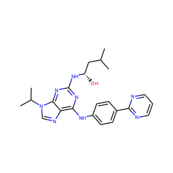 CC(C)C[C@H](O)Nc1nc(Nc2ccc(-c3ncccn3)cc2)c2ncn(C(C)C)c2n1 ZINC000103186941