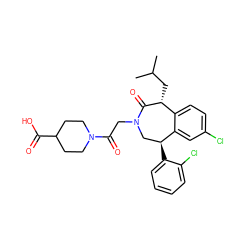 CC(C)C[C@H]1C(=O)N(CC(=O)N2CCC(C(=O)O)CC2)C[C@H](c2ccccc2Cl)c2cc(Cl)ccc21 ZINC000071330744