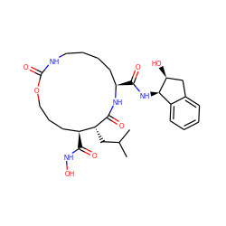 CC(C)C[C@H]1C(=O)N[C@H](C(=O)N[C@@H]2c3ccccc3C[C@@H]2O)CCCCNC(=O)OCCC[C@@H]1C(=O)NO ZINC000026640794