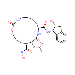 CC(C)C[C@H]1C(=O)N[C@H](C(=O)N[C@H]2c3ccccc3C[C@H]2O)CCCCNC(=O)OCCC[C@@H]1C(=O)NO ZINC000026640800