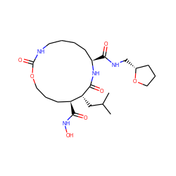 CC(C)C[C@H]1C(=O)N[C@H](C(=O)NC[C@@H]2CCCO2)CCCCNC(=O)OCCC[C@@H]1C(=O)NO ZINC000026579316