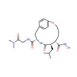 CC(C)C[C@H]1C(=O)N[C@H](C(=O)NCC(=O)N(C)C)Cc2ccc(cc2)OCCC[C@@H]1C(=O)NO ZINC000026637374