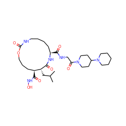 CC(C)C[C@H]1C(=O)N[C@H](C(=O)NCC(=O)N2CCC(N3CCCCC3)CC2)CCCCNC(=O)OCCC[C@@H]1C(=O)NO ZINC000026580311