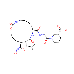 CC(C)C[C@H]1C(=O)N[C@H](C(=O)NCC(=O)N2CCC[C@@H](C(=O)O)C2)CCCCNC(=O)OCCC[C@@H]1C(=O)NO ZINC000026579727