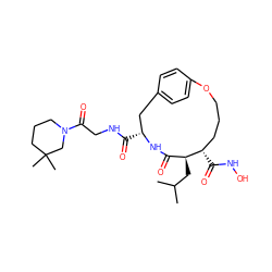 CC(C)C[C@H]1C(=O)N[C@H](C(=O)NCC(=O)N2CCCC(C)(C)C2)Cc2ccc(cc2)OCCC[C@@H]1C(=O)NO ZINC000026579996