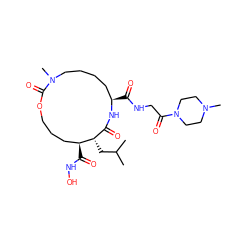 CC(C)C[C@H]1C(=O)N[C@H](C(=O)NCC(=O)N2CCN(C)CC2)CCCCN(C)C(=O)OCCC[C@@H]1C(=O)NO ZINC000026579939